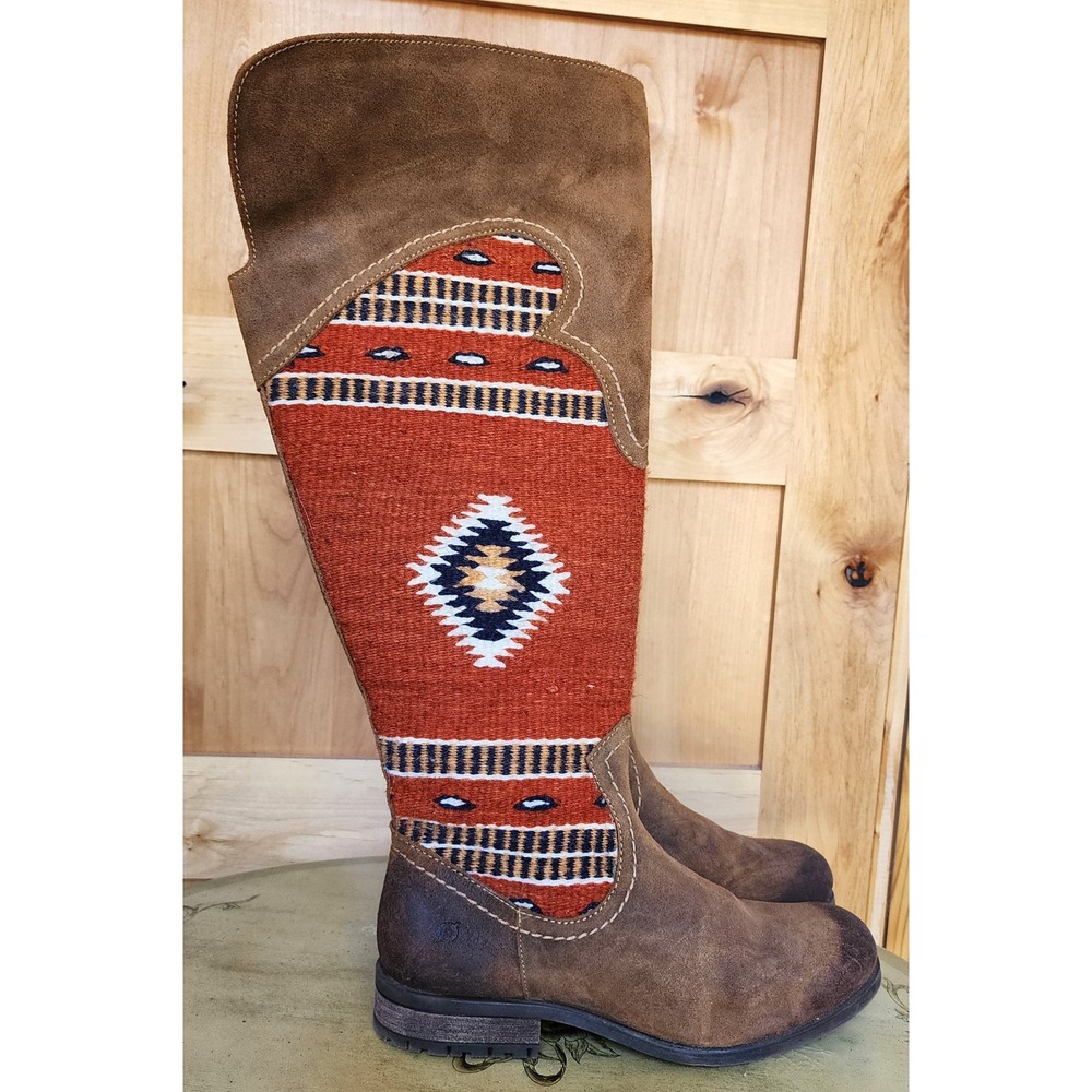 Born Sz 11 Brown Leather Lucero Over the Knee Blanket Boots‎ Western Tribal Boho